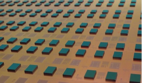 Die-to-Wafer hybrid bonding: 4 stacked chips per filed Test vehicle example at CEA-Leti
